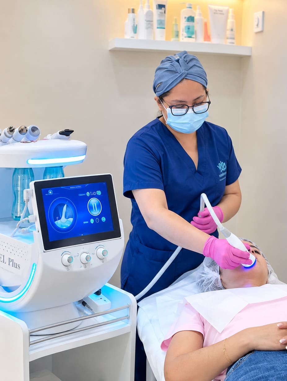 Tratamiento Hydrafacial realizado con aparatología facial